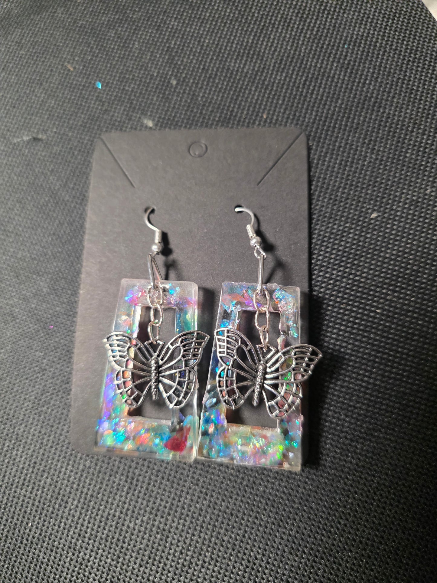 Spring butterfly earings with iridescent pastel colors