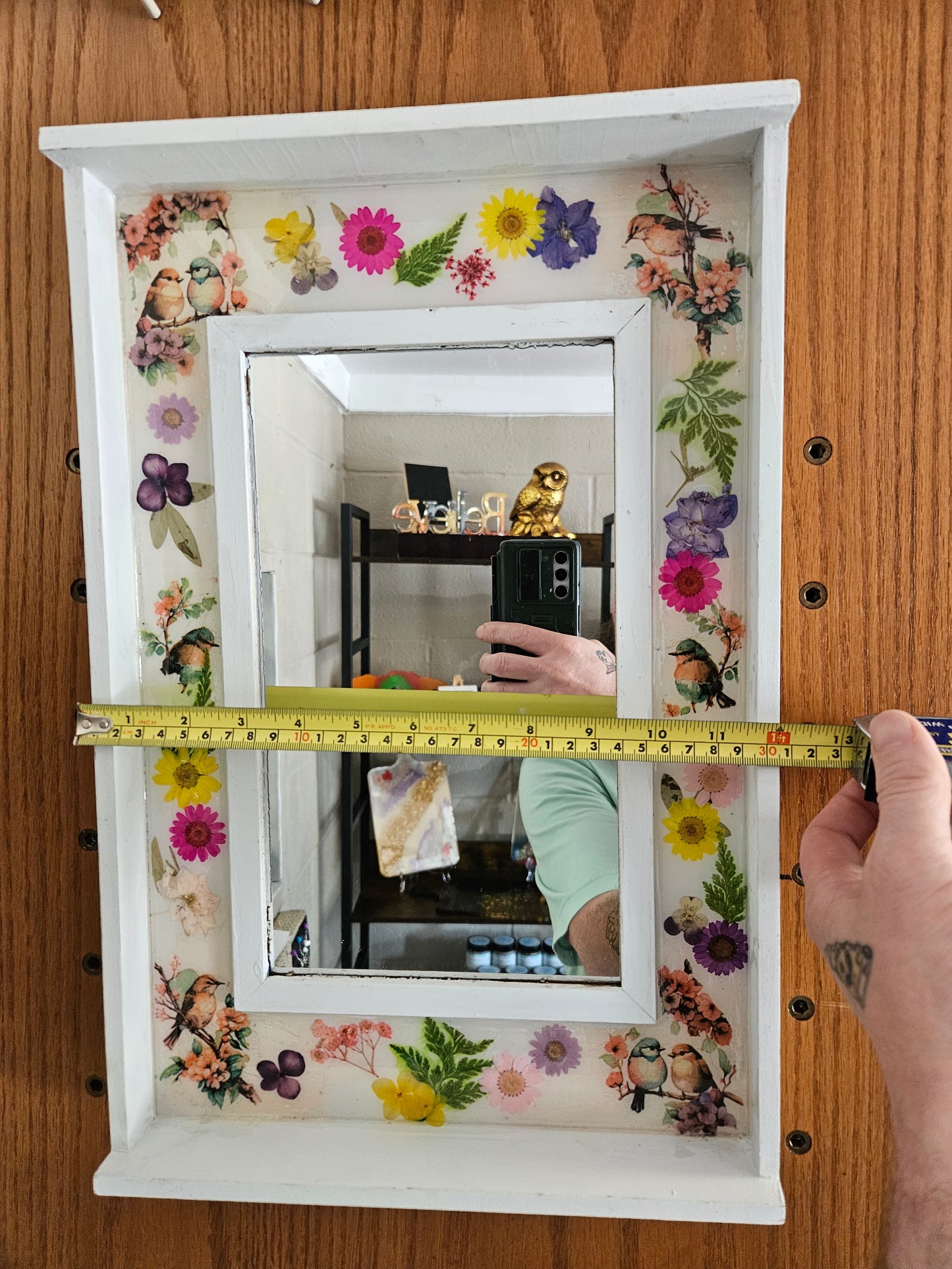 Floral mirror with small shelf