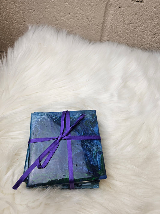 Drink Coaster Set of 4 greens and blues