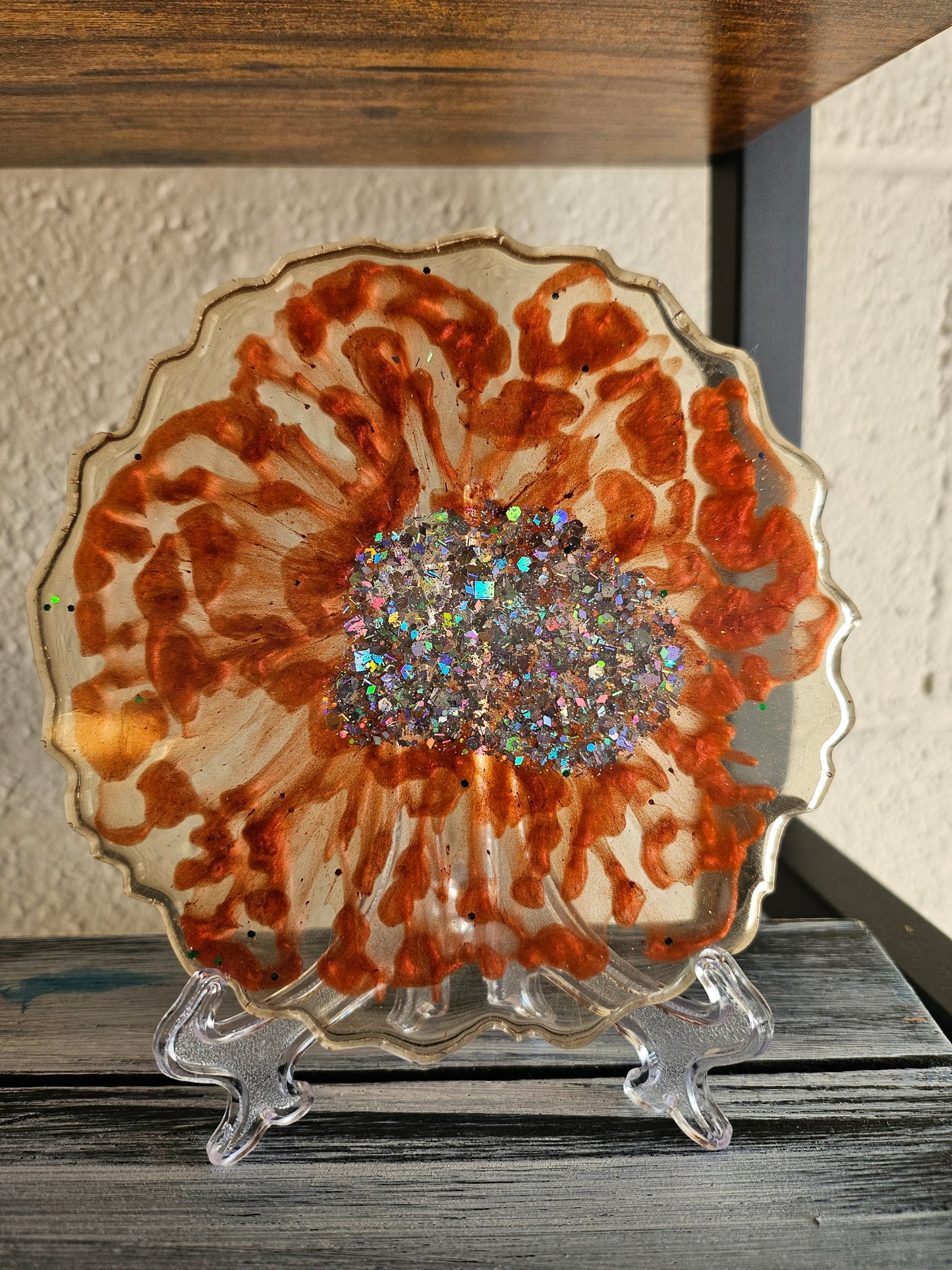 Candle Coaster Burgundy and Gold Flower