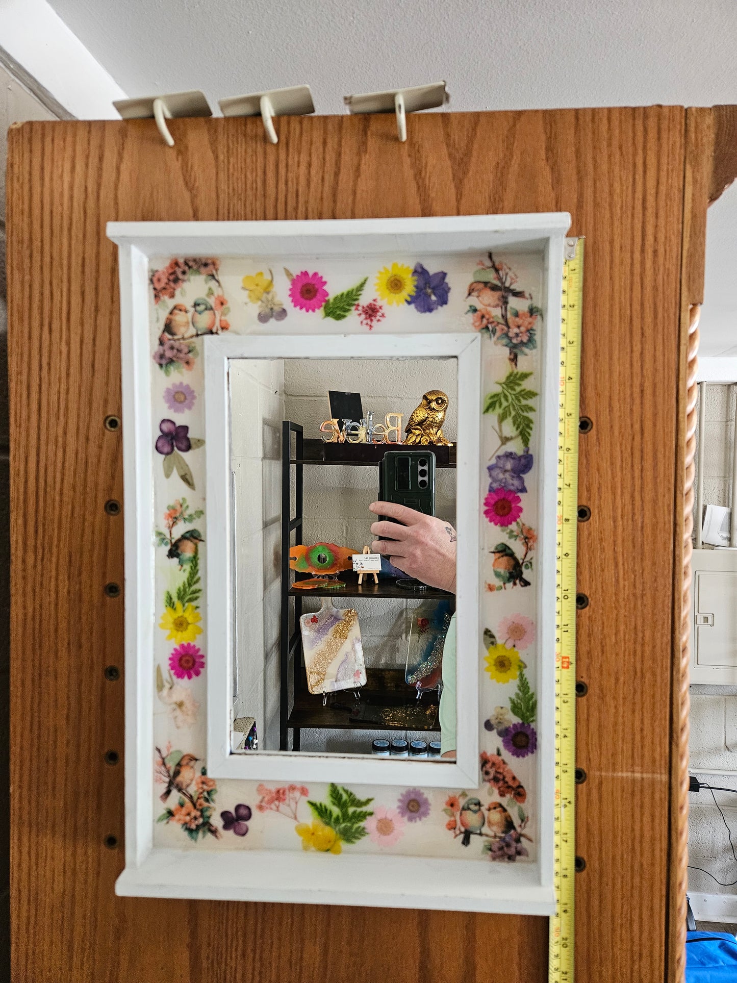 Floral mirror with small shelf
