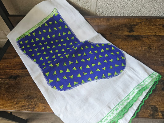 Christmas hand towel with blue stocking