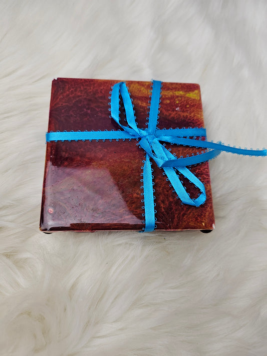 Drink Coaster Set of 4. Reds and yellows