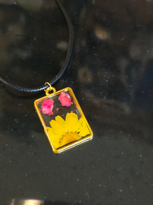Yellow and pink flower necklace