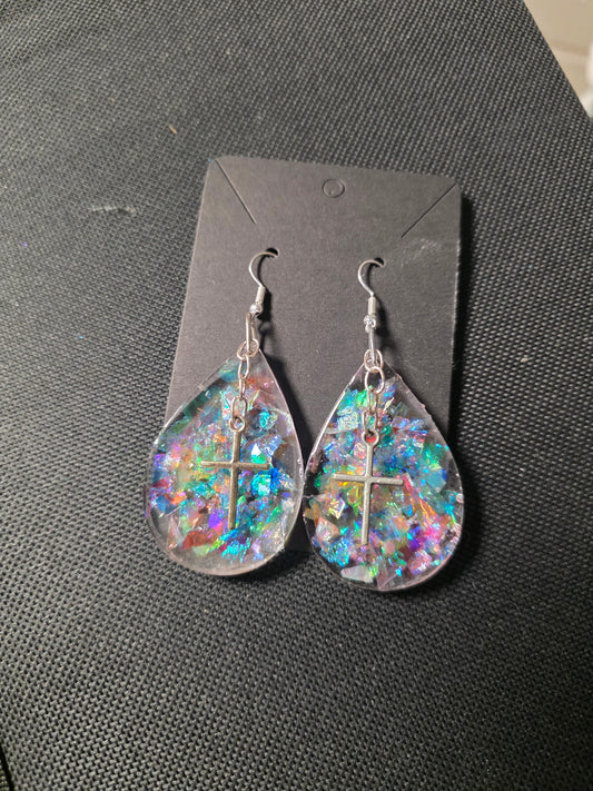 Spring earrings with a cross